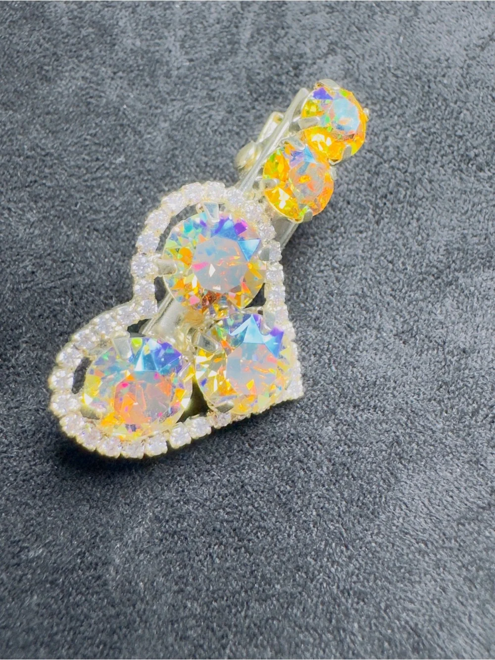 Crystal Heart Hair Clip with Iridescent Stones Swarovski element crystal